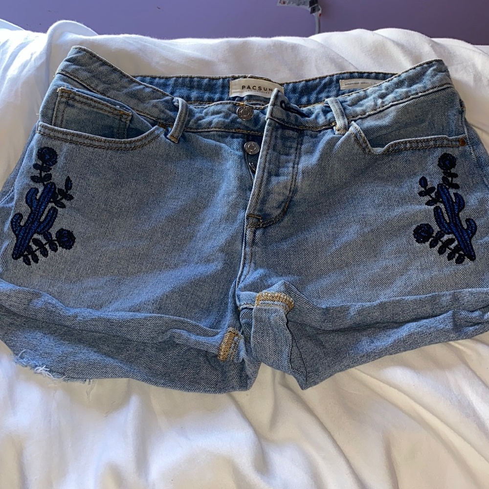Pacsun Cute Cactus Design Jean Shorts